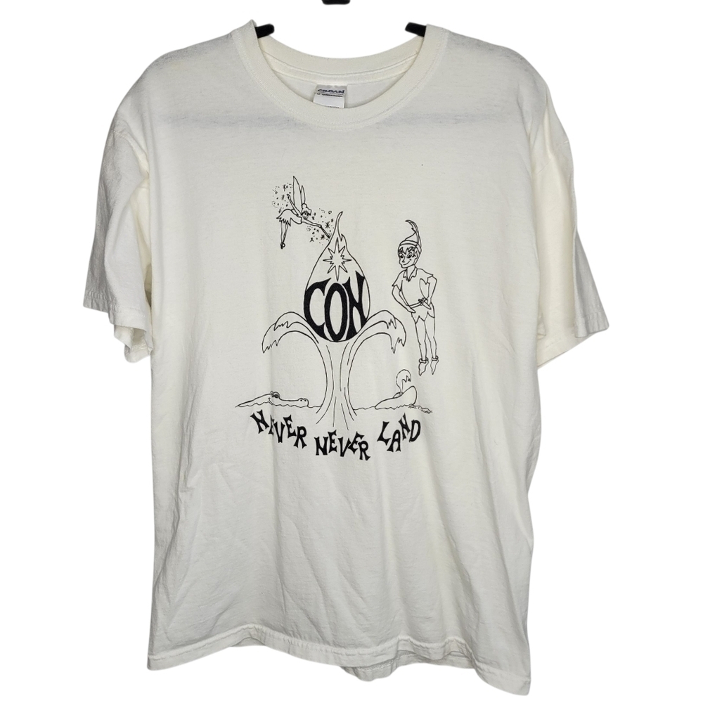 Vintage Y2K Never Never Land Con Disney Peter Pan Tinker Bell T-Shirt Size Large